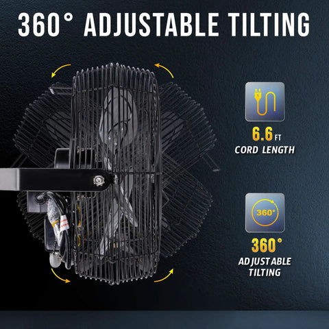 Beefy Outdoor Wall Mounted Fan Weatherproof IPX4 12 Inch High Velocity Metal Fan With 3 Speed Settings with adjustable tilt feature
