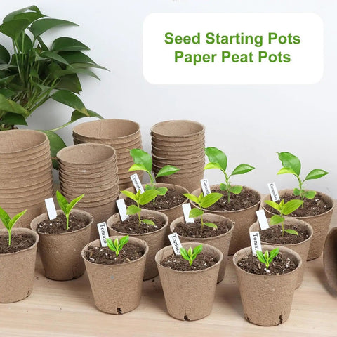 Breathable Seedling Pots With Drainage And 30 Labels Included For Yard And Balcony Gardening Plantable Paper Pulp Nursery Pots