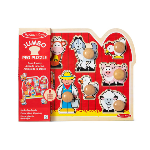 Farm Animals Jumbo Knob Puzzle For Toddlers Wooden Peg Puzzle For Early Learning Shape Recognition And Fine Motor Skills Cow Pig Horse On Colorful Barnyard Scene Kid Friendly Educational Toy For Ages 1 And Up, featuring farm animals on board