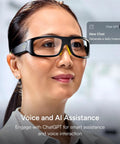Person wearing Armor Smart Safety Glasses for Men and Women With TR90 Frame, Bluetooth Hands-Free Calling, Light Adaptive Lenses