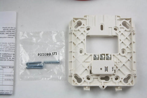 Mounting base and screws for Exceder Ceiling Mount Fire Alarm Horn Strobe In Red Housing, Multiple Voltages, Three Audible Settings
