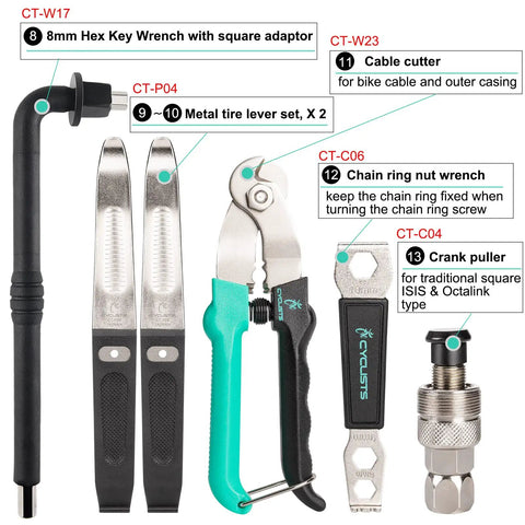 All In One 27 Piece Bike Tool Kit For Mountain And Road Bikes With Durable Storage Case tools including wrenches and levers