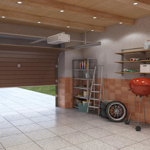 Organized garage with shelves and barbecue grill, illustrated for Set It And Forget It Countdown Timer Switch For Fans And Lights in indoor spaces