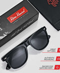 Gloss black polarized sunglasses next to Retro Rewind box, showcasing style and packaging. Polarized Sunglasses For Men And Women With UV400 Protection, Classic Vintage 80s Shades, Timeless Retro Eyewear For Sun Glare Shield, Everyday Cool Sunnies For Any Occasion.