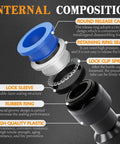 Rock Solid 180 Piece Push To Connect Air Hose Fittings Assortment Kit With Quick Release Straight Pneumatic Quick Connectors In 1/8 Inch 1/4 Inch And Metric Sizes For Lightning Fast Hookups No Leaking Allowed cross-section showing plastic and rubber sealing parts