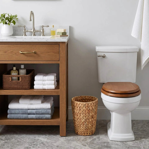Hella Stylish Water Hyacinth Wicker Trash Can Featuring A Rad Boho Design For Small Bathrooms And Bedrooms Compact Round Waste Bin Ideal For A Chill Home Office Setup