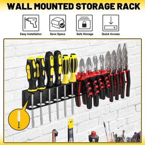 Heavy Duty Screwdriver And Pliers Organizer Wall Mount Rack For Garage Workshop Pros Metal Tool Holder Storage Rack Space Saving Vertical Organizer For Tool Chest And Cart Rust Resistant Steel installed with tools