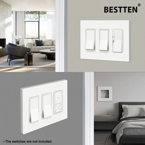 Close-up of Three Gang Screwless Wall Plate Cover For Decorator Outlets And USB GFCI Receptacles Glossy Off White Finish