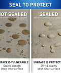 Comparison of porous stone surface protected and unprotected by Pro Grade Penetrating Stone And Tile Sealer With Badass Stain Blocking For Porous Floors And Countertops SCS Gold Approved Tough Enough For Inside Or Outside Jobs Clear Finish Quart.