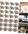 Roof Repair Kit For Car Headliner Rivet Buckle Set DIY Quick And Easy Install For Ceiling Fabric Repair Fits Most Cars SUVs Trucks And Vans Durable Interior Fix, showing rivet buckles and installation examples in car.