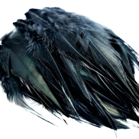 Close-up of Black Saddle Hackle Rooster Feathers Bulk 200 Pcs 5-7 Inch 12-17 Cm Natural For DIY Dream Catcher Decor And Craft Embellishments