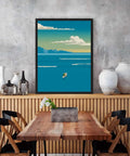 Framed Ocean Rowing Poster Canvas Print Art in modern dining room, minimalist decor, 16x24 retro framed, ready to hang