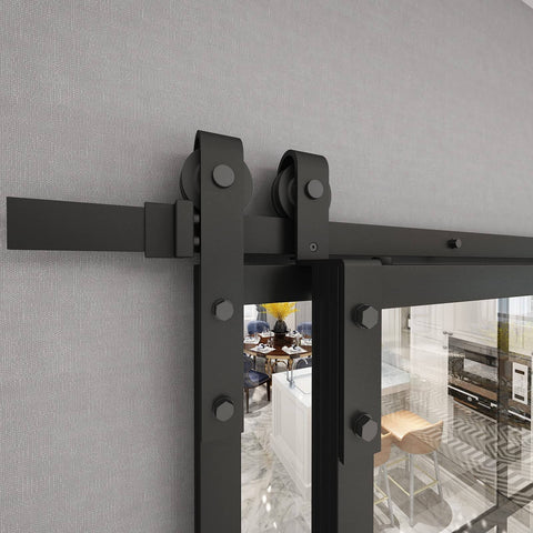 Sliding Barn Door Hardware Kit For Bypass Double Doors With Side Mounted Rails, 400cm Track installed on wall