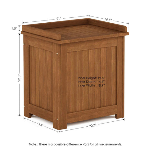 Outdoor Hardwood Storage Box With Slatted Vent Design For Drainage Raised Base Keeps Contents Dry Weather Resistant Porch Chest