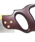 Heavy Duty 8 Inch Dovetail Saw With Stained Beech Handle showing detailed brass fittings and ergonomic grip.