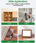 Image showing heavy duty 23 gauge pneumatic pin nailer kit used for cabinets, trim, and picture frames in woodworking.