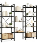 Triple Column 4 Tier Industrial Bookshelf With 11 Open Display Shelves Adjustable Storage Wide Convertible Display