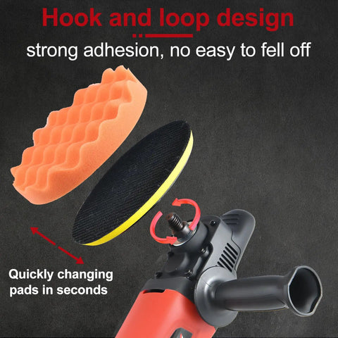Beast Power Rotary Buffer Polisher With 1200W Motor, Six To Seven Inch Car Buffer Kit showing hook and loop pad attachment