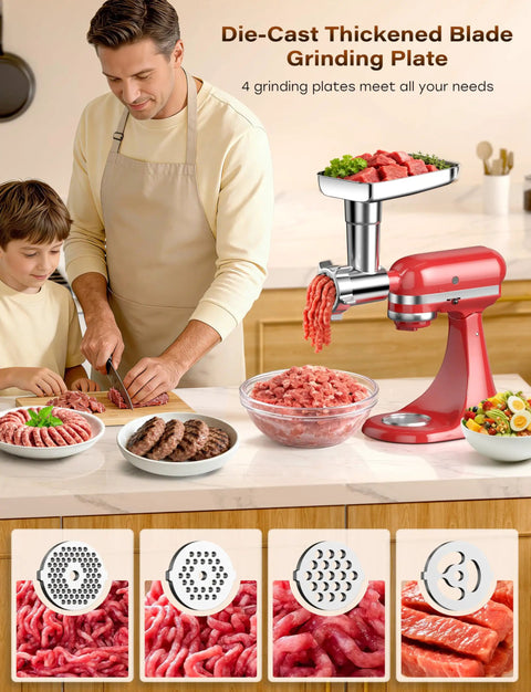 Polished Stainless Steel Meat Grinder Attachment For Stand Mixers Dishwasher Safe Anti Corrosion 18 Piece Set In Use