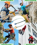 Collage of climbers and rescue workers using 6mm Prusik Loop Cord For Climbing And Rescue, Polyester Auxiliary Rope With 8kN Strength.
