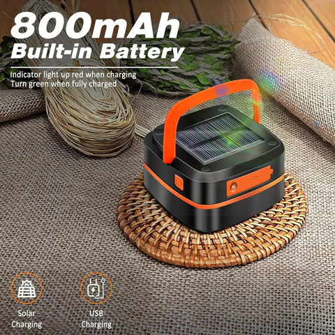Two Pack Folding Solar Lantern Flashlights Kit Mini Collapsible USB Rechargeable Waterproof Hanging Lights on woven mat
