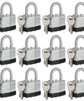 Beefy Keyed Alike Nickel Plated Padlocks Set of 12, Heavy Duty Locks for Storage Units, Sheds, Garages and Fences, 1 Inch Shackle