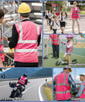 Rock This Neon Pink Three Pack Reflective Safety Vest For Men And Women Featuring Bold Two Inch Strips For Genuine High Visibility Coverage On Active Job Sites And Nighttime Outdoor Tasks Stay Safe Out There Straight Up Every Single Day worn in various settings like school, construction, surveying.