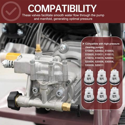 Pressure Washer Pump Rebuild Kit With Six Valves And O Rings For Simpson Cleaning Pumps compatibility with pump models 510001, 520002.