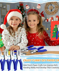 Two children using Four Pack Shape Hole Punch Set With Soft Grip For Binder Scrapbooking And Cards No Boring Holes in a holiday setting