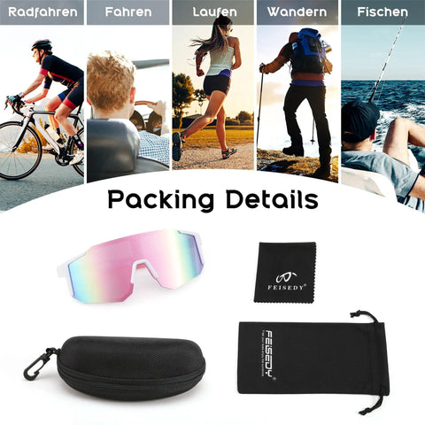 Unisex Sports Sunglasses For Men Women And Teens With UV400 Protection Wraparound Wide View One Piece Frame packing details