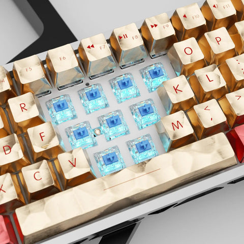 Crystal Blue Mechanical Keyboard Switch Kit, 54 Piece Set With 50 Crystal Blue Clicky Switches And 4 Kailh Experience Switches Including Bamboo White Pro Ink Melodic Navy Pro For Snappy, Responsive Clicky Feedback on backlit keyboard