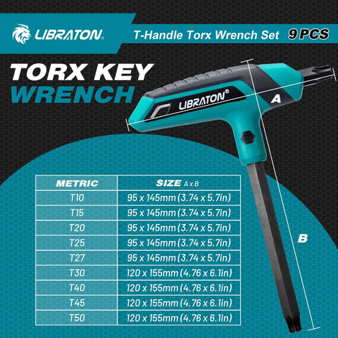 Versatile Torx T Handle Wrench Set With Nine Sizes From T10 To T50 And Two Tip Design For Quick DIY Auto And Bike Repairs