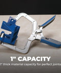 90 Degree Corner Clamp For Woodworking with Automaxx Technology, showing 1-inch capacity for precise right angle joints