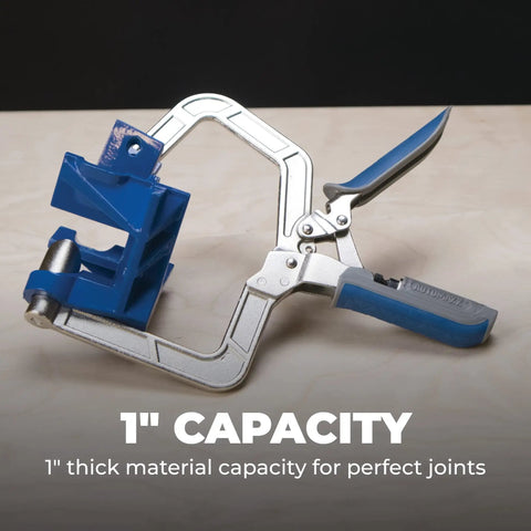 90 Degree Corner Clamp For Woodworking with Automaxx Technology, showing 1-inch capacity for precise right angle joints