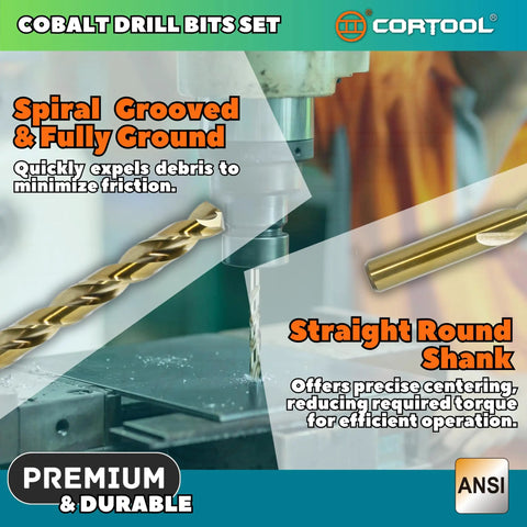 Rugged 1/8 Inch Cobalt Drill Bits 20 Piece Set M35 High Speed Steel Jobber Twist Drills For Stainless Steel And Hard Metal Built Like A Tank And Knocks Any Job Clean with spiral groove and round shank.