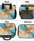 Back, side, top, and bottom views of Insulated Picnic Backpack Lunch Bag For Women And Men Large 12x8.7x10 Inch Tote, abstract art design