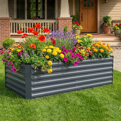 Heavy-Duty Galvanized Raised Garden Bed 6x3x2 Ft For Vegetables, Outdoor Metal Planter Box With Rust Resistant Panels, flowers