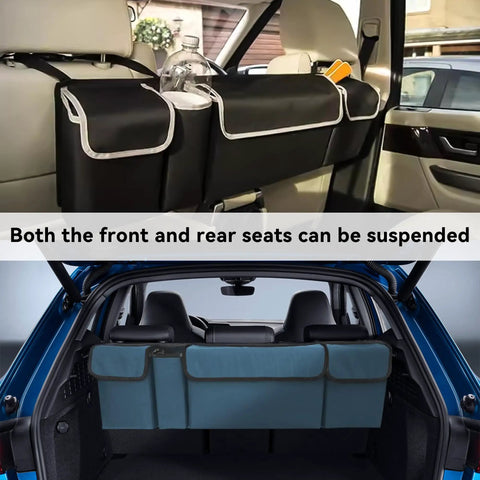 Car Trunk Organizer With Backseat Hanging Storage, Large Capacity, Heavy Duty Adjustable Straps, Waterproof PVC Collapsible Cargo Bag For Cars, SUVs, MPVs, Vans, Keeps All Your Stuff In Its Place visible hanging on backseat