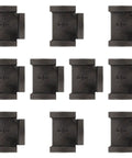 10 Pack Three Quarter Inch Malleable Cast Iron Pipe Tees For Threaded Black Pipes And Fittings DIY Steampunk Industrial Vintage Style Durable Fit With Standard Female Threads arranged in three rows on white background