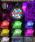 Solar Outdoor Lights With 9 Modes Color Changing 18 LED Spotlight showing 7 adjustable colors on trees and walls