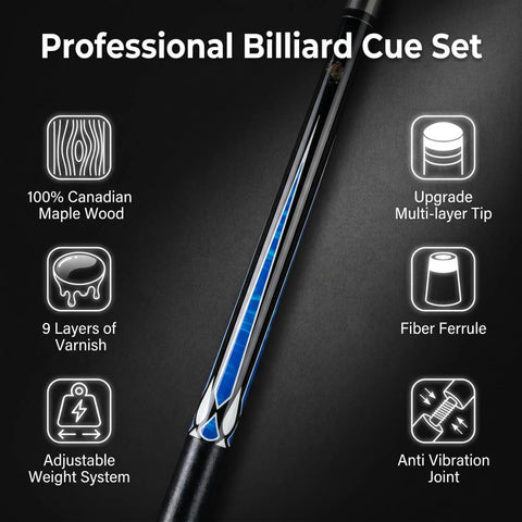 58 Inch Grade A Canadian Maple Pool Cue Featuring 13mm Tip And Adjustable Weight showcasing upgraded tip and adjustable weight system.