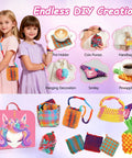 Girls displaying items made with Weaving Loom Kit For Kids And Adults DIY Arts And Crafts Starter Set with various vibrant creations.