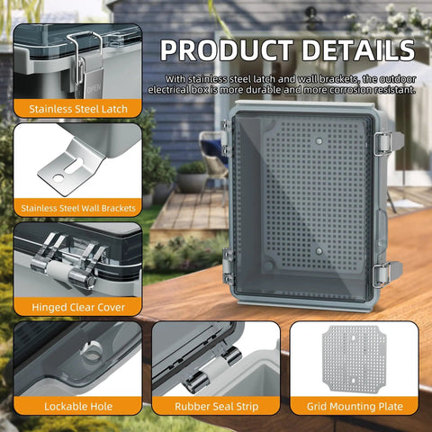 Product details of outdoor WiFi enclosure weatherproof locking box for router and switch, plastic waterproof enclosure with wall mount.