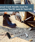 Person using Replacement RV Pop Up Camper Crank Handle Durable Iron And Plastic Roof Lift Tool for leveling a vehicle