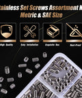 1150 Piece Stainless Steel Set Screws Assortment Kit With 26 Metric And SAE Sizes Allen Head Socket Grub Screws