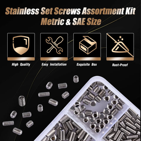1150 Piece Stainless Steel Set Screws Assortment Kit With 26 Metric And SAE Sizes Allen Head Socket Grub Screws
