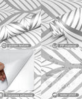 Silver Gray Peel And Stick Wallpaper For Cabinets And Bathrooms No Mess DIY Ready Modern Boho Leaf Design Removable Vinyl Contact Paper Self Adhesive Renter Friendly 17.5 By 480 Inches with golden texture and waterproof material.