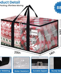 Heavy Duty Clear Moving Bags With Reinforced Handles And Double Zippers, Large storage tote displaying Christmas patterns, 29x14x14 inches