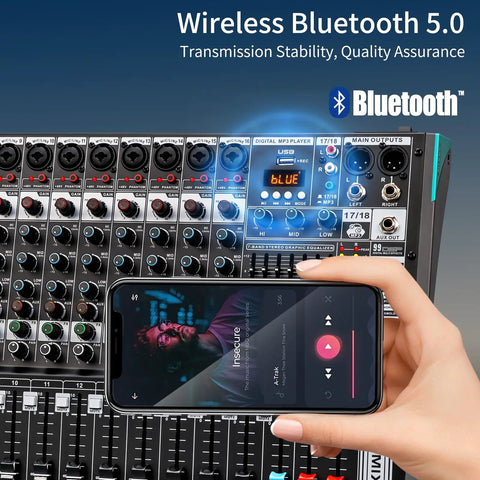 Gig Ready 16 Channel USB Audio Mixer With 48V Phantom Power, 99 DSP Effects, XLR Inputs, And 2 Stereo Channels, DJ Mixer