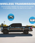 Solar Powered Wireless Back Up Cam With License Plate Frame Design And Three Minute Install shown on a truck